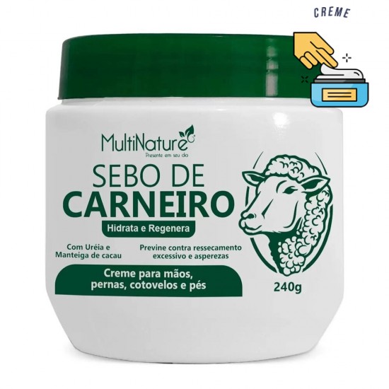 Sebo de carneiro creme hidratante para pele ressecada Multinature 240 gramas